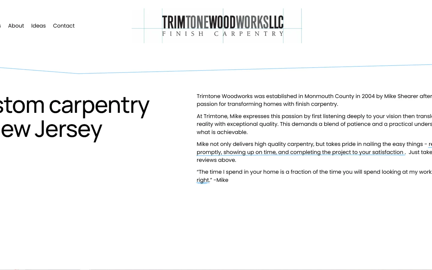 About section of the original Trimtone Woodworks website